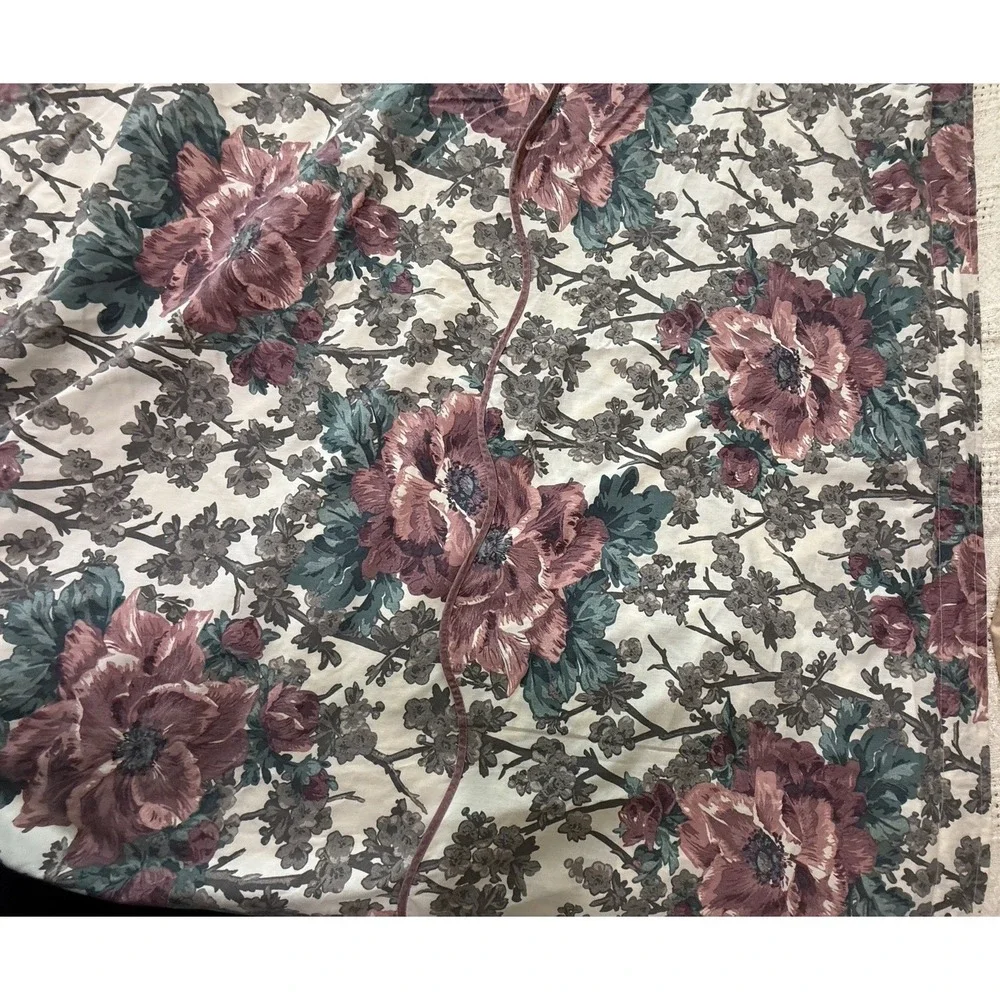 Vtg Floral King Flat Sheet Victorian Dark Romantic Percale Windsor 1989‎
